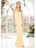 Spaghetti Straps Yellow Chiffon Bridesmaid Dress